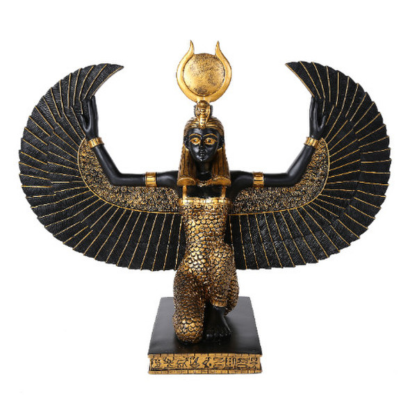 Egyptian Goddess Isis Cobra Sun Ebony and Gold Sculpture Collect